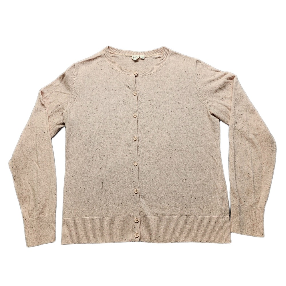 Gap‎ Cardigan Sweater Womens Medium Beige Speckled Knit Long Sleeve Button Front